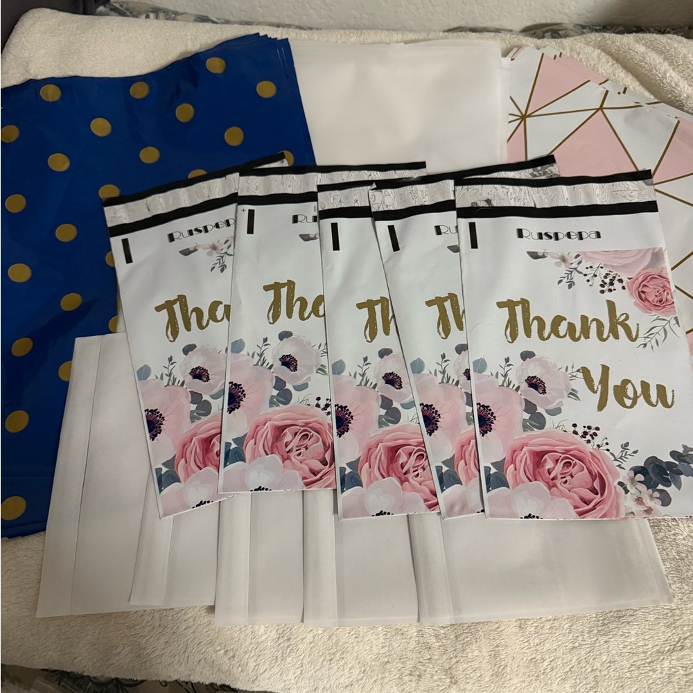 50 Pieces Poly mailers 10 of both 5 shirt bag, 10 label bags, 5 Thank you bags